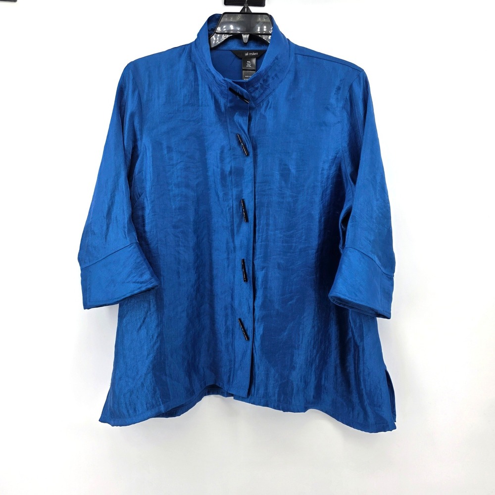 Ali Miles Royal Blue Toggle Button Blouse 3/4 Sleeve PXL